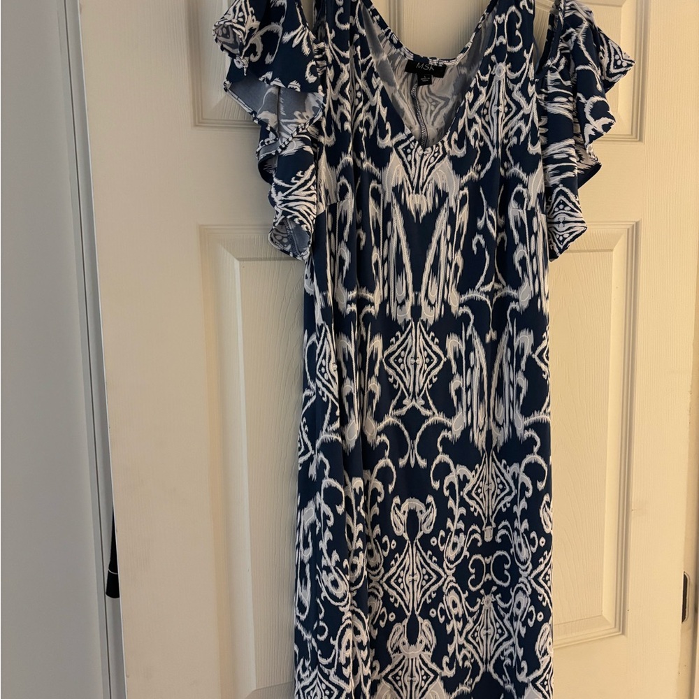 MSK Blue and White Ruffled  Sundress Large